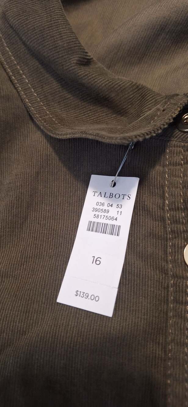 NWT Talbots Corduroy Shirtdress Sz.16 Olive Green Drop Waist Tiered Button Front - Picture 10 of 13